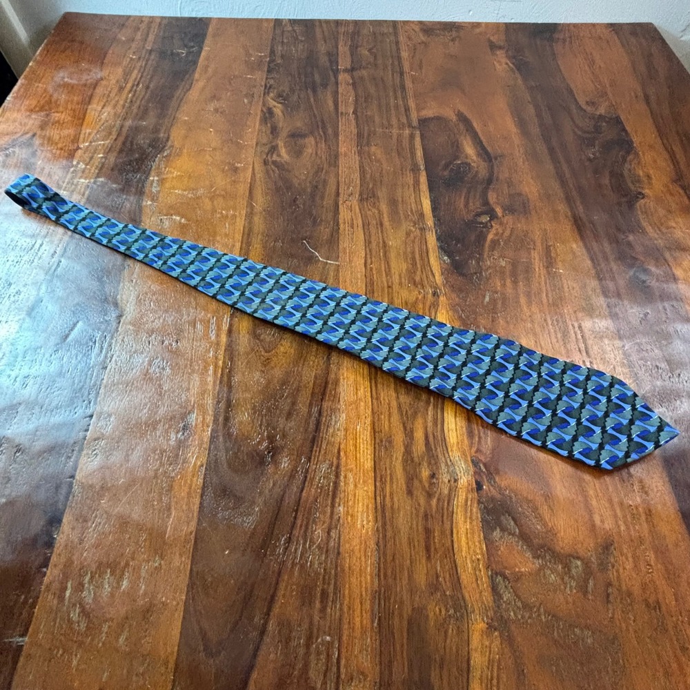 The Nature Conservancy Silk Tie Karen Bierce Cockatoo Leaf Blue‎ Grey Vintage